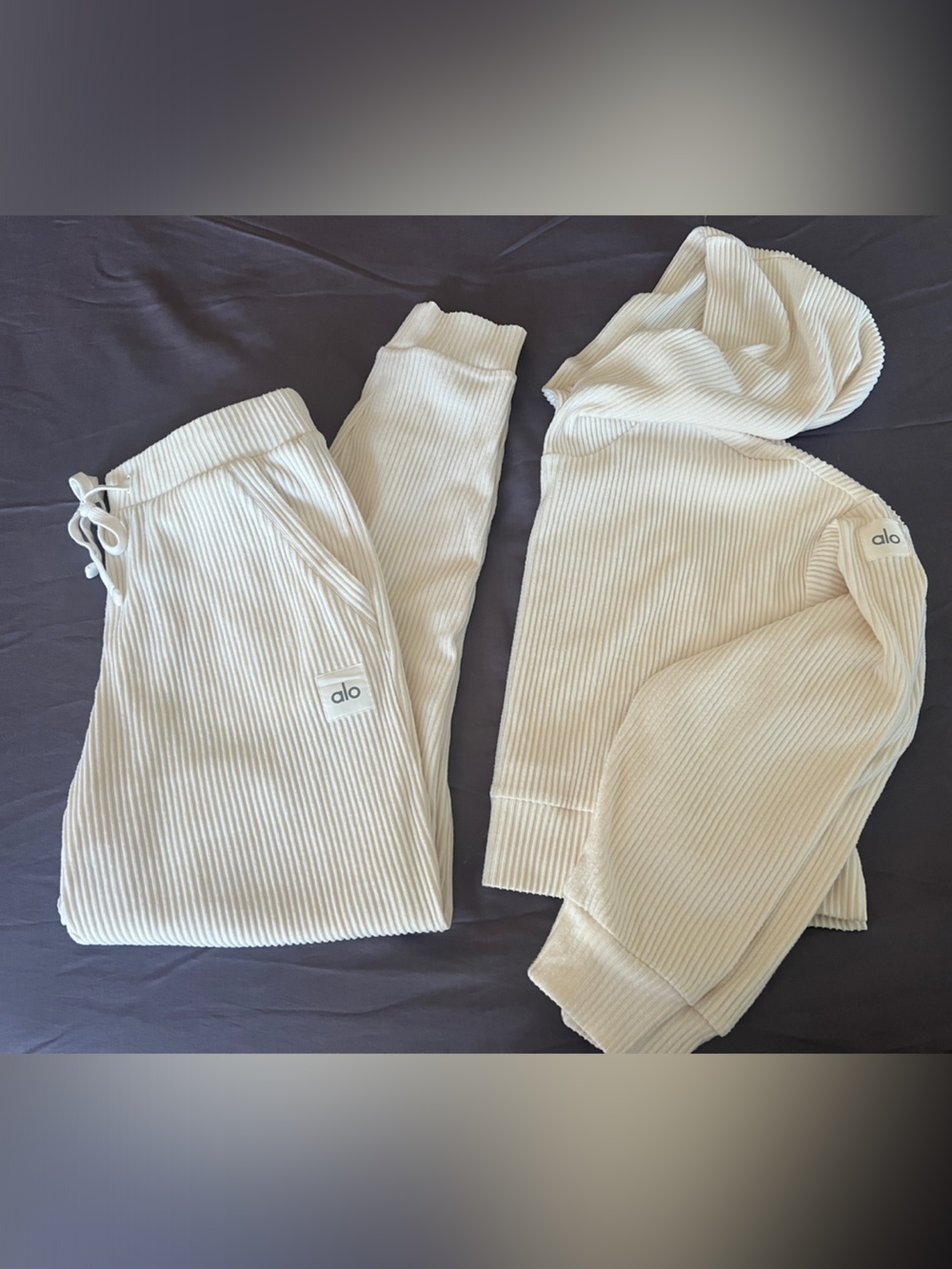 ALO Yoga Cream Ribbed Jogger, Hoodie Set